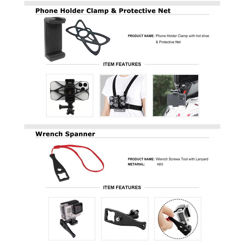 Kit Accesorii Curea Piept & Bărbie Cască Motocicletă pentru GoPro Hero 12 11 10 9 8 Insta360 X3 DJI Osmo Action 4 Cameră Telefon Mobil