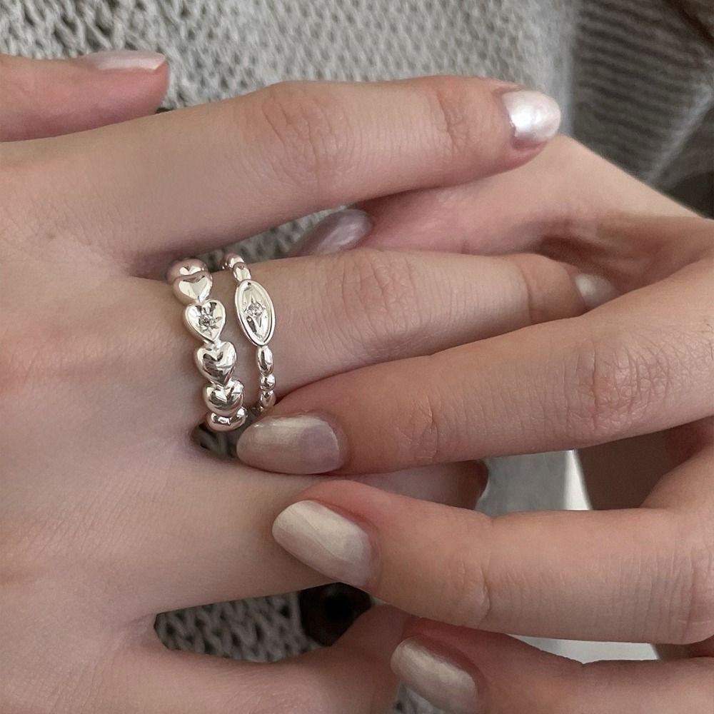 Stackable Design Heart Ring Silver Color Adjustable Ring Open Finger Ring Valentines Gift