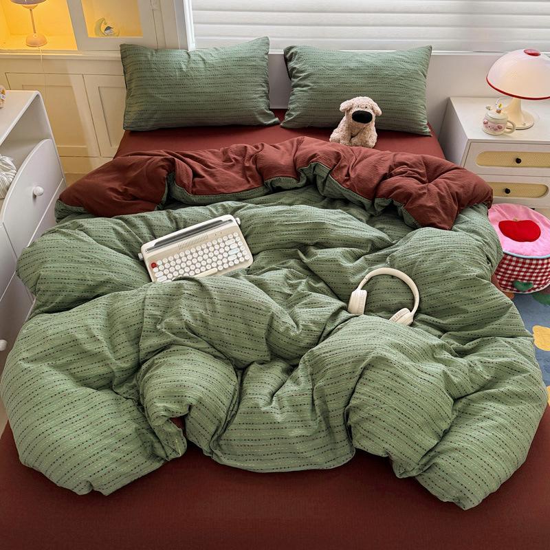 Double-Layer Gauze Cotton Printed Bedding Set - 3 or 4-Piece Options