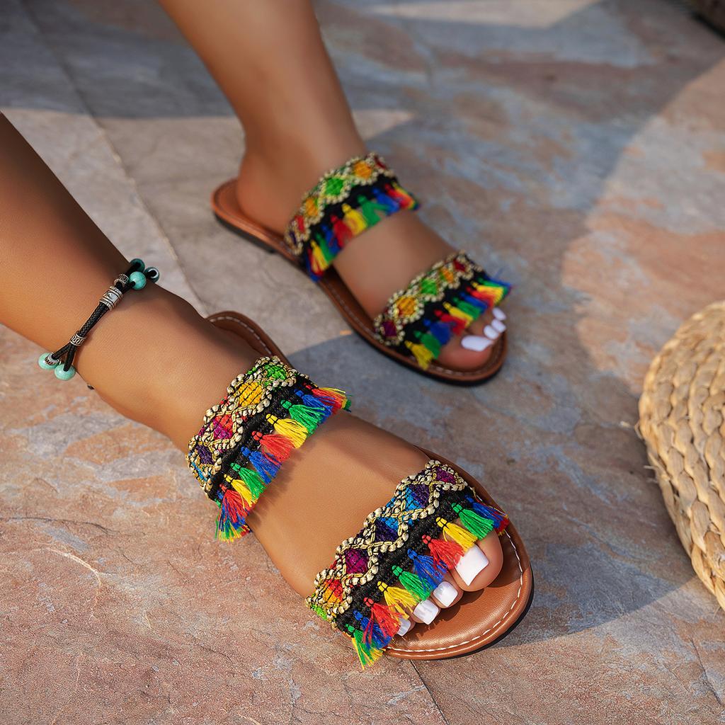 Fashion 2025 New Women Slippers Casual Comfortable Beach Slippers Bohemia Style Flat Shoes Ladies Outdoor Fashion Sandals Slides Women