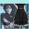 Wednesday Addams Halloween Costume Kids Dress A-shaped Tiered Skirt