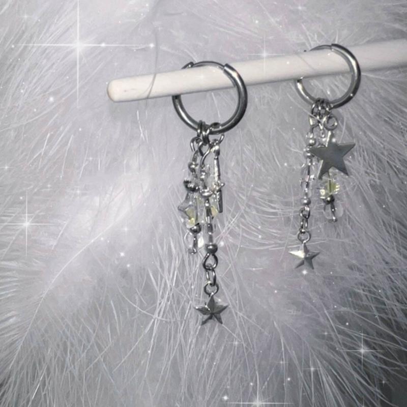 Irregular Star Chain Earrings for Women Y2K Tassels Ear Rings Geometric Super Fairy Girls Ear Buckles Adjsutable