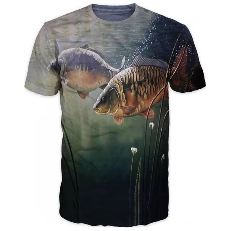 Men's Retro Fishing T-shirt 3D Printed Casual Short Sleeve Loose Men's T-shirt Sportswear