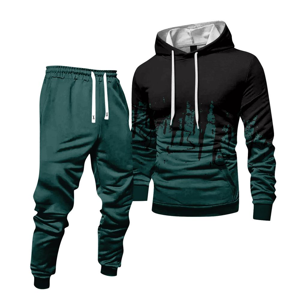 Herren Colorblock Kapuzensweatshirt und Sweatpants Lässiger Sportanzug