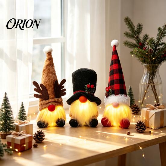 Christmas Gift Ideas Gnome Figurine, Snowflake Knit Hat LED Light Up Rudolph Tree Decorations Doll, Nordic Noel Plush Ornament for Home, Festive Party