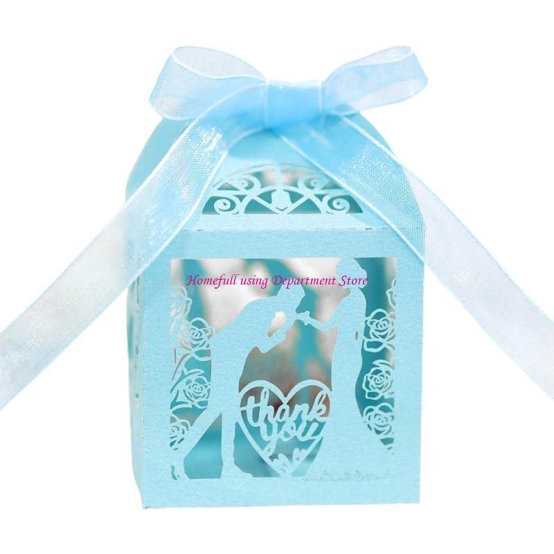 Набор из 50 полых коробочек для конфет, бумажная упаковка для аксессуаров для кейсов синий