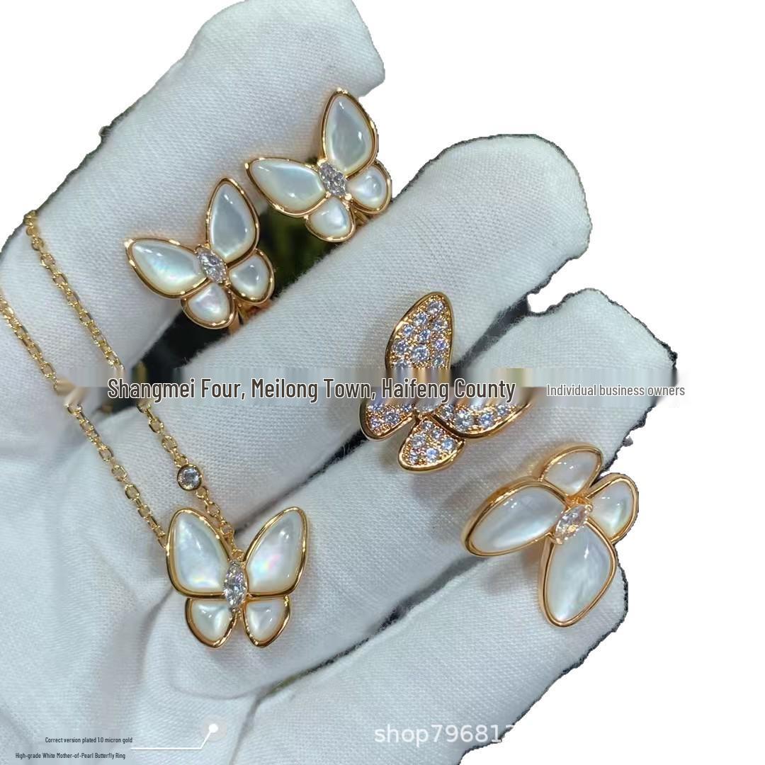 Exquisite 18k Gold Plated Fritillary Butterfly & Natural Jade Necklace Rose Gold Red Diamond Necklace