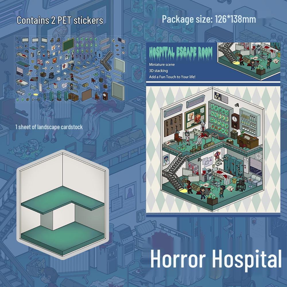 PET Small Horror Hospital Scenery Stickers - DIY Miniature World Journal Fun, 2 Sheets