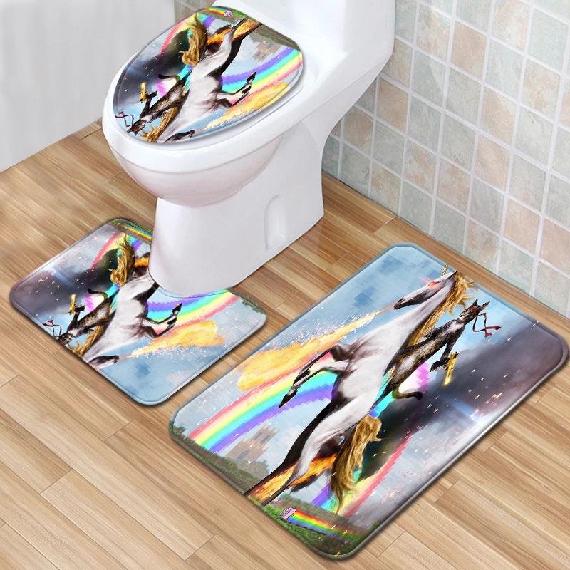 Unicorn Bathroom Floor Mat Toilet Three-Piece Set