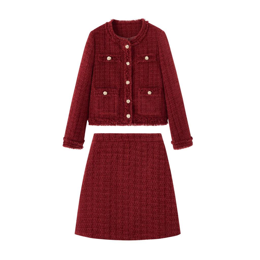 Autumn/Winter 2026 French Tweed Fringe Two-Piece Set with 35% Wool