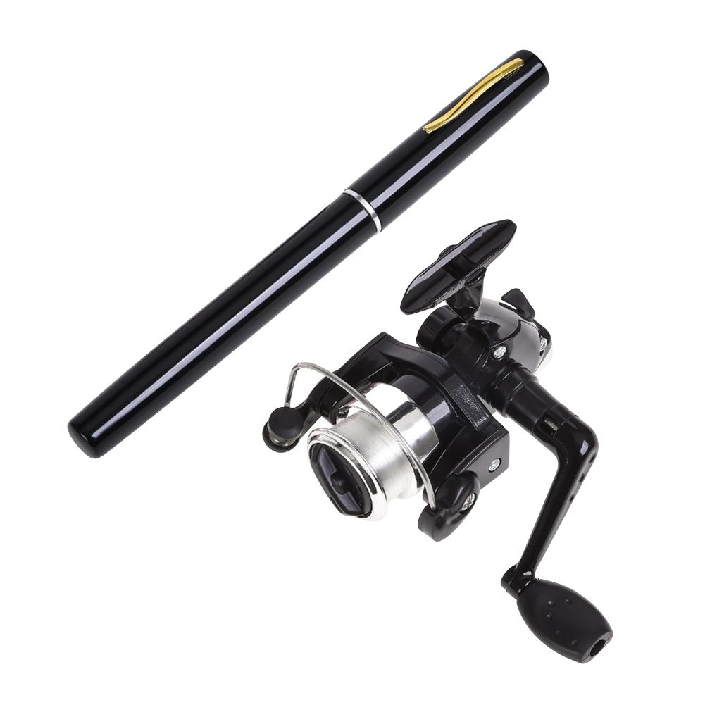 Pen Shaped Portable Pocket Telescopic Mini Fishing Pole Rod with Spinning Reel чёрный