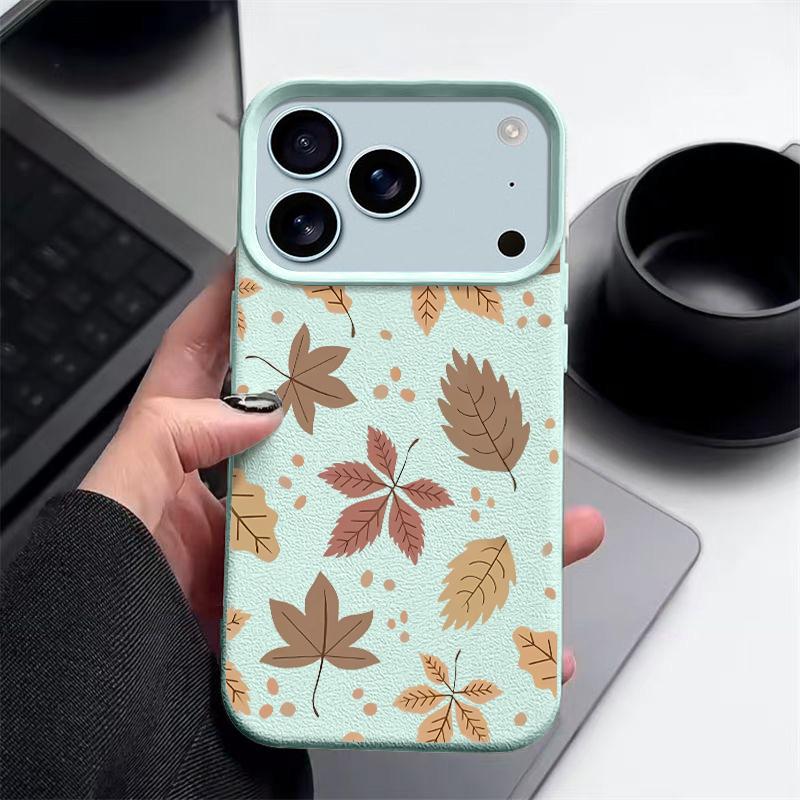 Herbst-Ahornblatt-Muster Handyhülle Für iPhone 17 Pro Max Funda iPhone 16 Pro Max 15 14 13 12 11 16e Air-Leder-Textur Abdeckung Coque