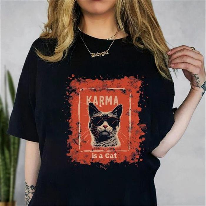 Summer Round Neck Printed Top Fashionable Casual Cute Short Sleeved Women's Pure Cotton T-shirts