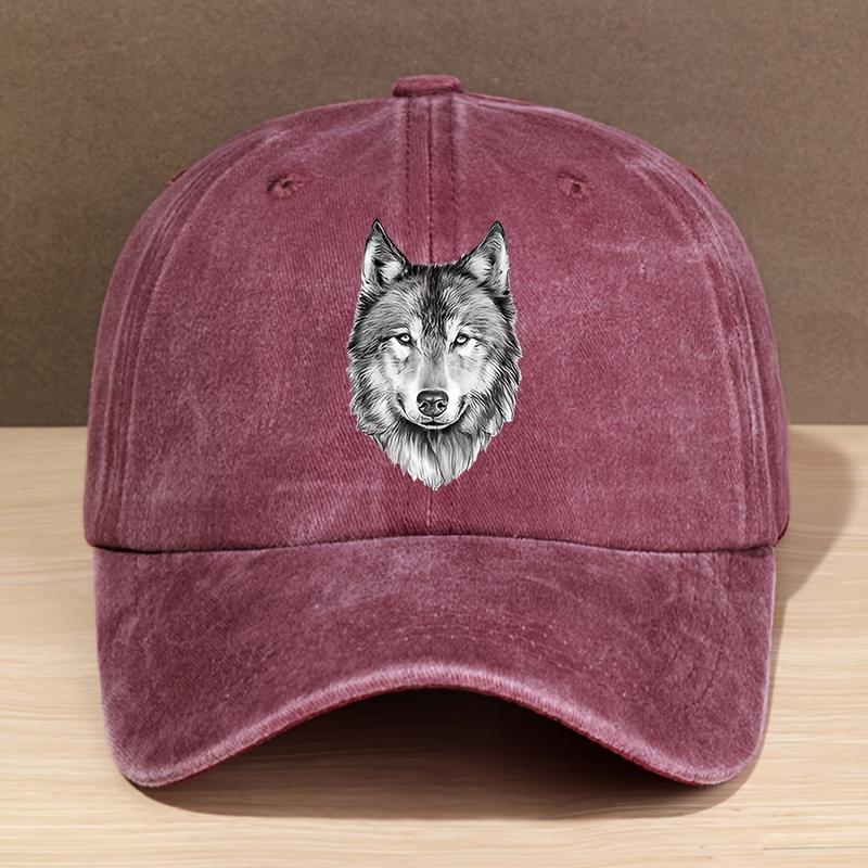 Modische Baseballkappe für Damen und Herren mit Buchstaben-Wolfskopf-Print, gewaschen, verstellbare Trucker-Kappe für Outdoor-Sportarten, Angeln