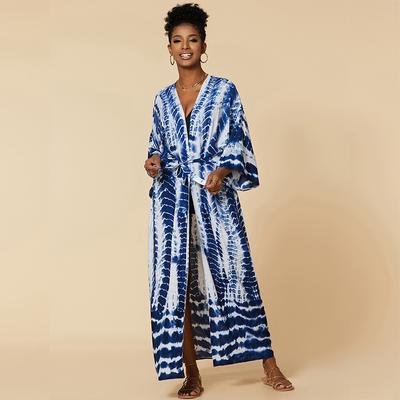 2023 sommer frauen Afrikanische Kimono Strickjacke Lange Vorne Offen Leichte Jacke Mit Selbst Krawatte Chic Badeanzug Cover Up Q1314