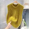 Vintage Cable Knit Sleeveless Sweater Women Korean Loose Layering Round Neck Vest Top