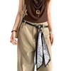Ziyu Retro American Silk Scarf & Leather Belt with Waist Chain - Women's High-End Jeans Accessory 2025