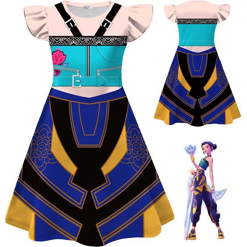 K-POP Witch Hunters Summer Kids' Cosplay Gold-Embossed Cartoon Print Dress