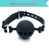 Icele Silicone Oral Sex Gag: Black, Soft Gel Ball with Hole In Various Sizes for Erotic Play.