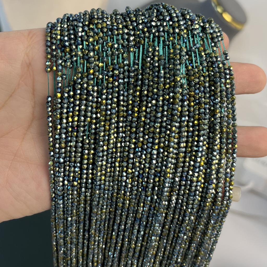 5String, Small Beads 2mm/3mm, Green Iridescent Plated Glass Beads, Loose Spacer Beads for Jewelry Making DIY Necklace Bracelet Accessories 38cm