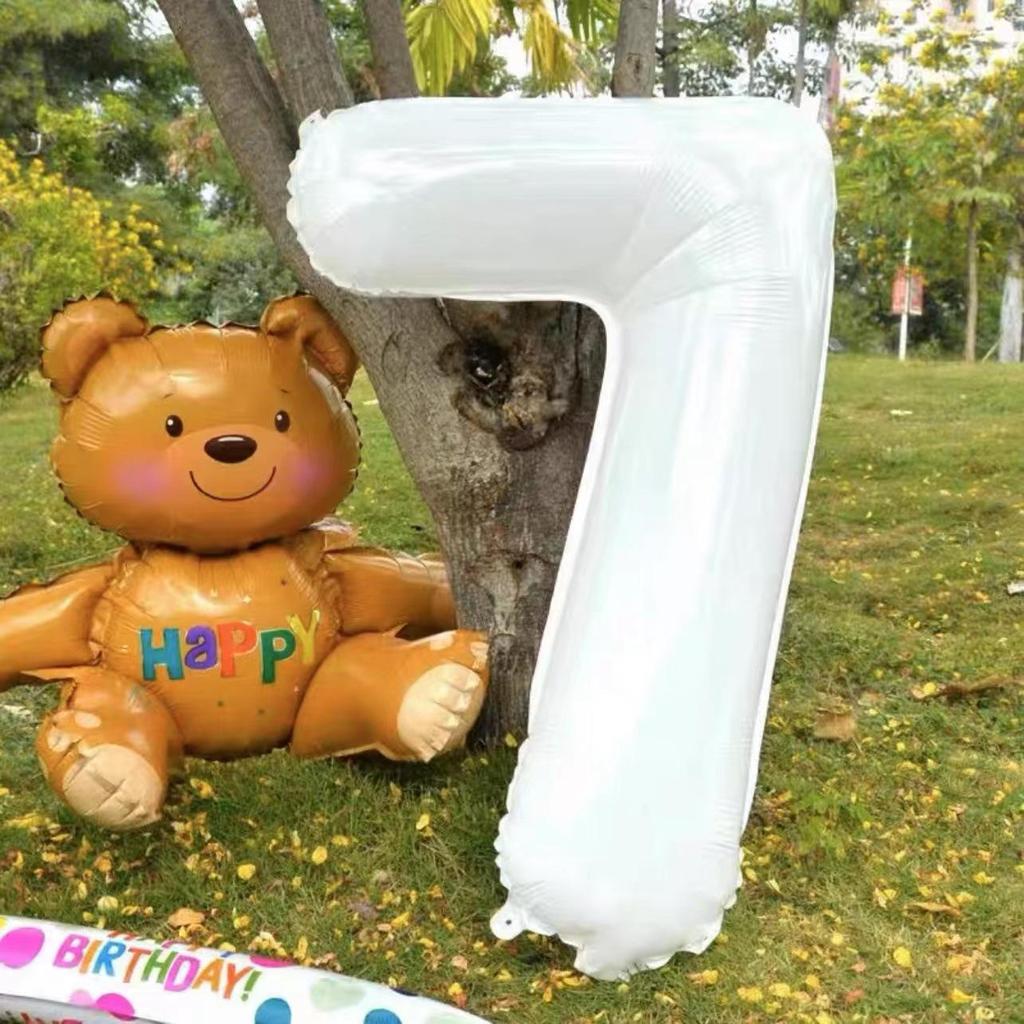 32-Inch Large White Number Aluminum Foil Balloons for Children's Birthday and Party Decorations