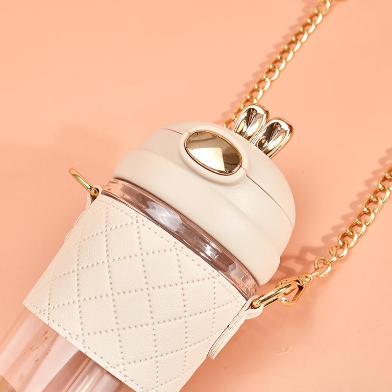 1PC Fashion Shui Bottle Girls High-value Anti-fall with Straw Plastic Water Cup Students Portable Cup