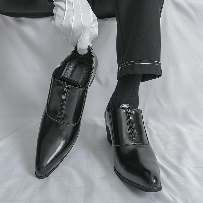 Fashion 2025 New Elevator Shoes for Men Zip High Heels Formal Leather Black Men Loafers Dress Shoes Fashion Brown Man Heightening Shoes