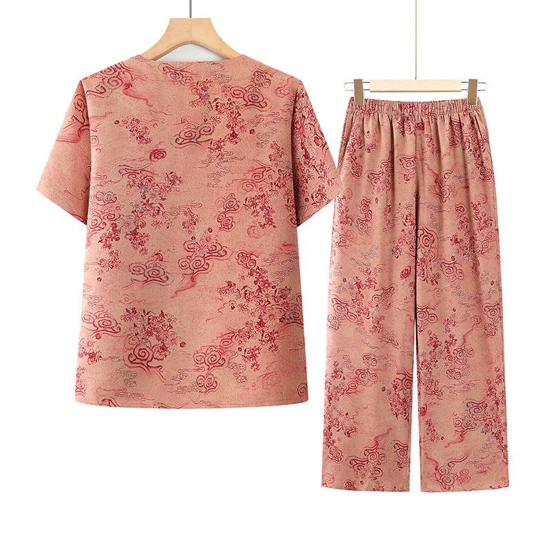 Summer Plus-Size Two-Piece Stylish Set for Middle-Aged & Elderly Women with Short Sleeves