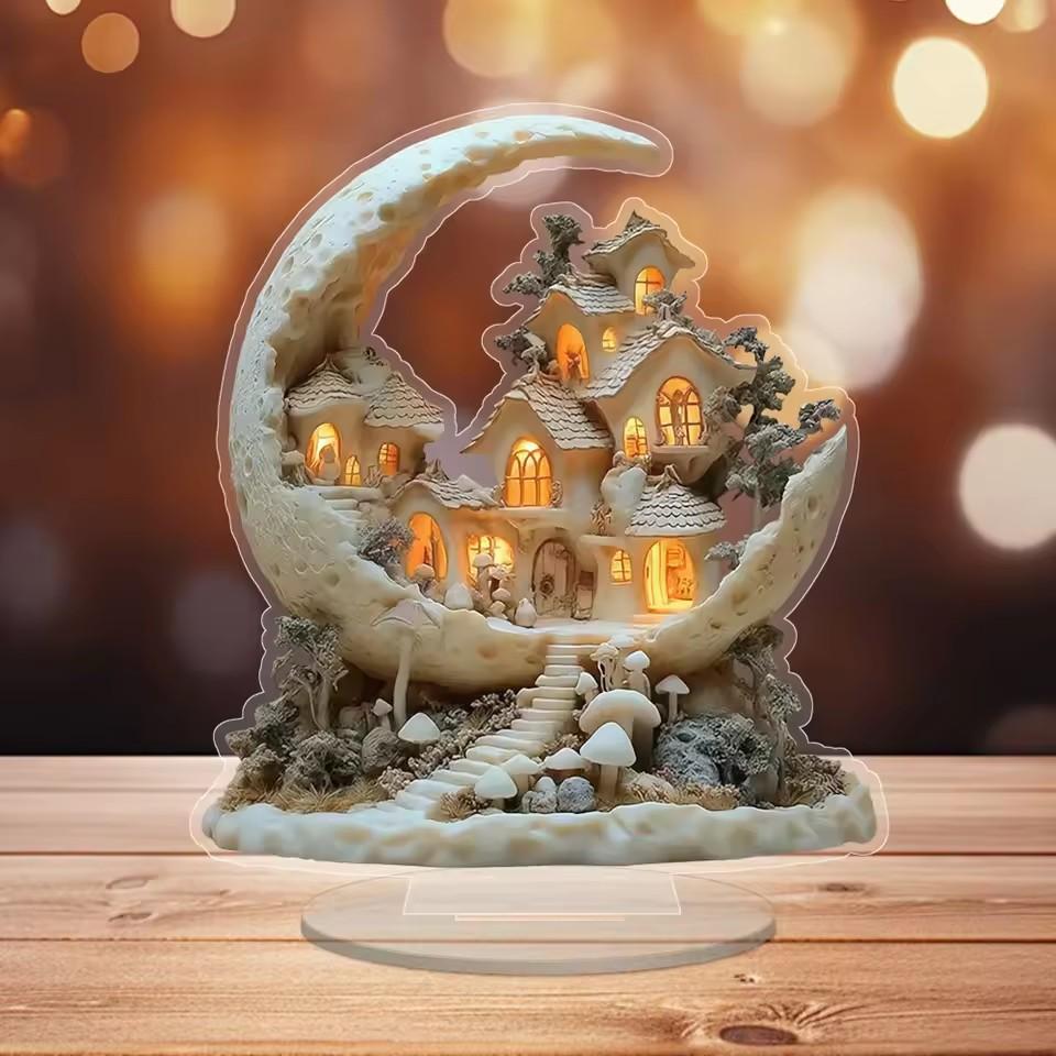 1 st Månhus Dekorationer För Hem Prydnader Bohemiskt Månhus Akryl Displayställ Barnens Julklapp Nyår 2025