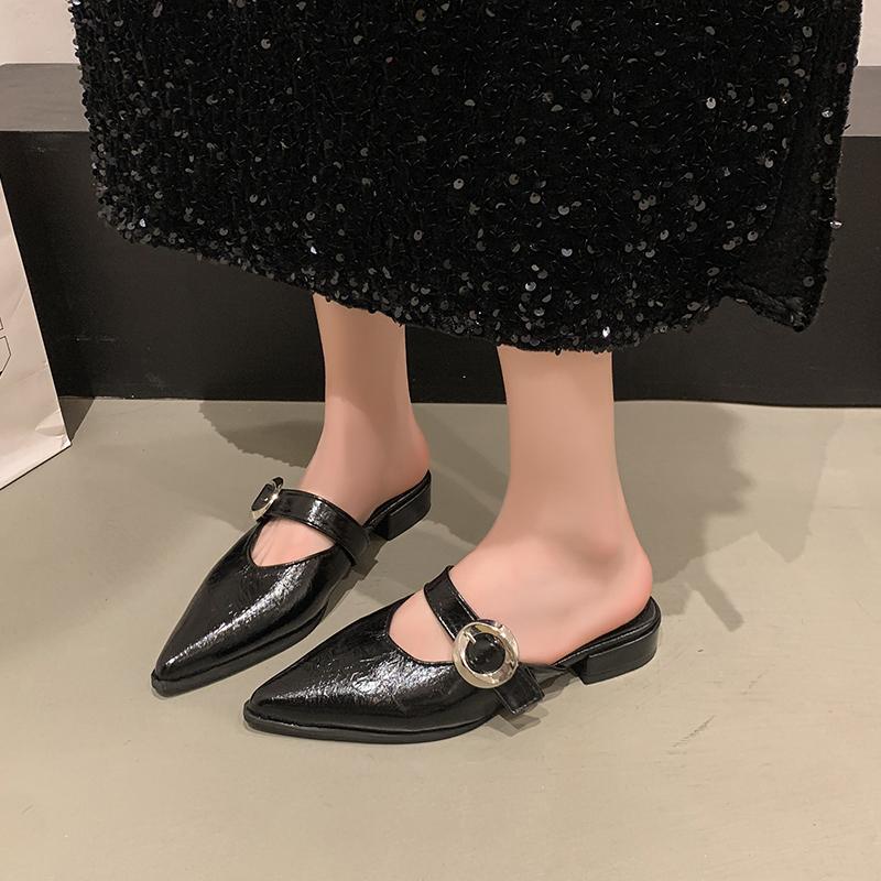 Fashion 2025 NEW Summer Women Mules Genuine Women Shoes Round Toe Low Heel Shoes Cover Toe Slingback Sandals Modern Slippers