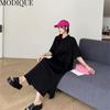 MODIQUE Summer Plus Size New Women Loose A-Line Printing Solid Color Long Dresses Elegant Lady Casual Cotton POLO Short Sleeve Skirt