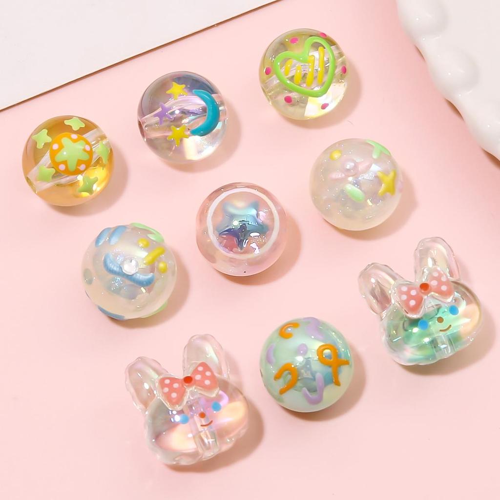 1PC Colorful Acrylic Cartoon Creative Round Beads For Jewelry Making DIY Bracelet Phone Chain