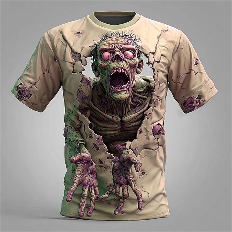 New Halloween Pumpkin Print Men's T Shirt Personality Hip Hop Trend Short Sleeve T-Shirts Y2k Clothes Casual Funny Terror Tops