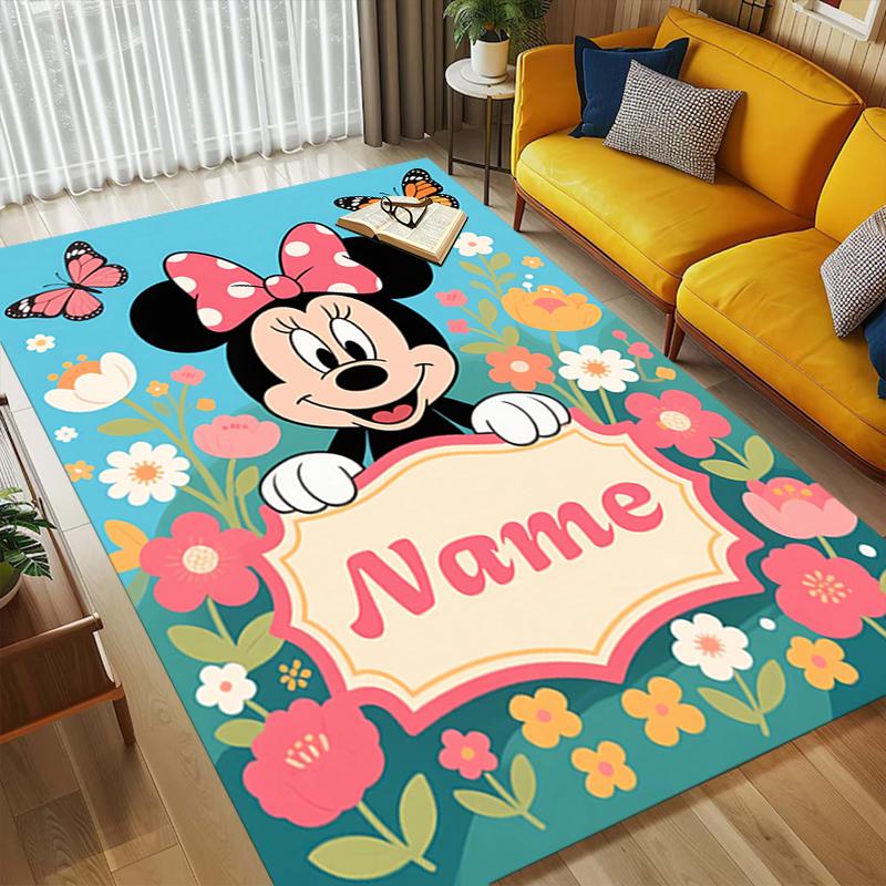Custom Name Minnie Mouse Garden Living Room Non-Slip Area Rug Soft Carpet for Bedroom Kids Playroom Sofa Office Home Decor Doormat