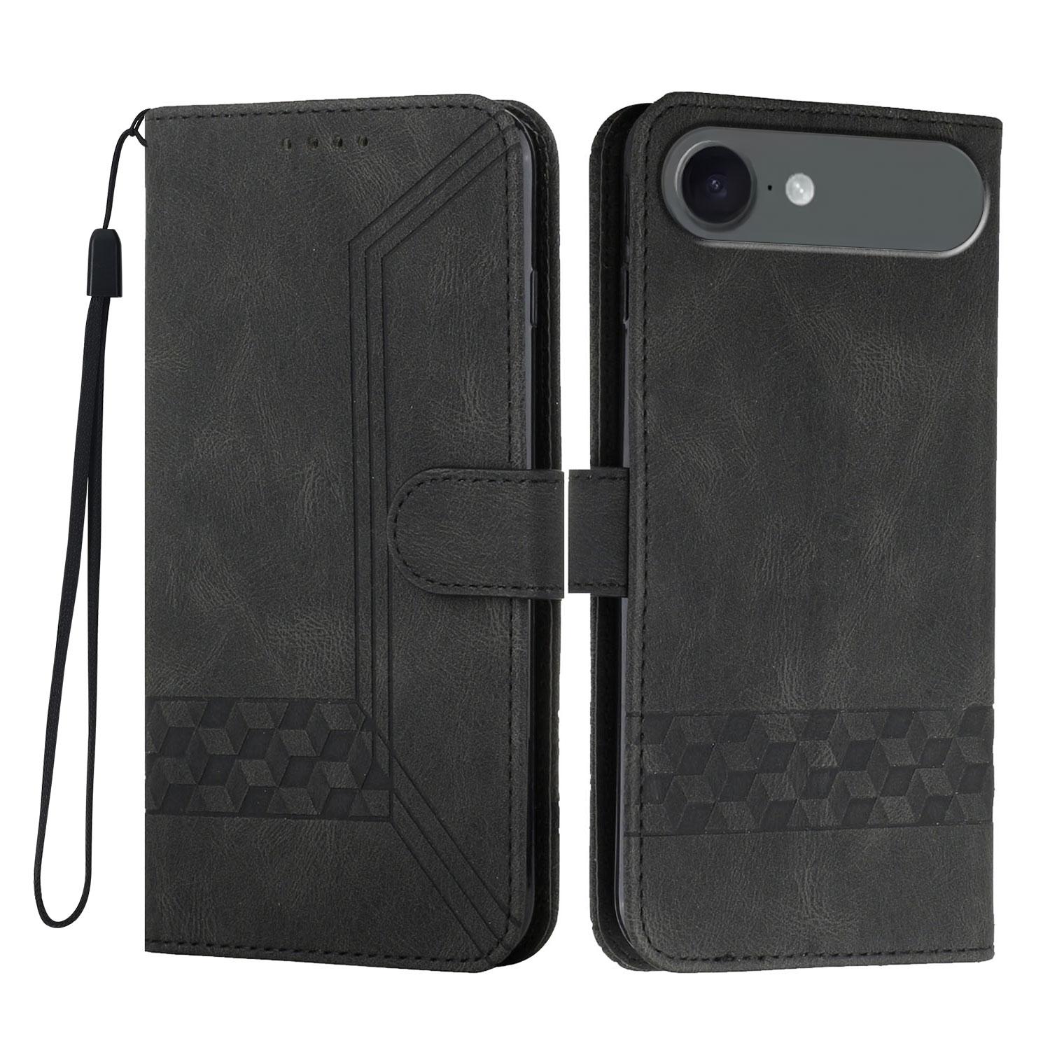 

For iPhone 17 Air Phone Case with Strap Imprint PU Leather Wallet Stand Cover Back