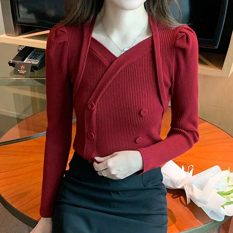 

Женские свитера в красную полоску с длинным рукавом и круглым вырезом, шерстяные топы, кардиган, джемпер, вязаный свитер, женская зимняя одежда 29525 XXL красный