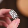 Adjustable Open Ring Men Women Vintage Floral Lotus Design Plated Geometric Band Unisex Fashion Jewelry