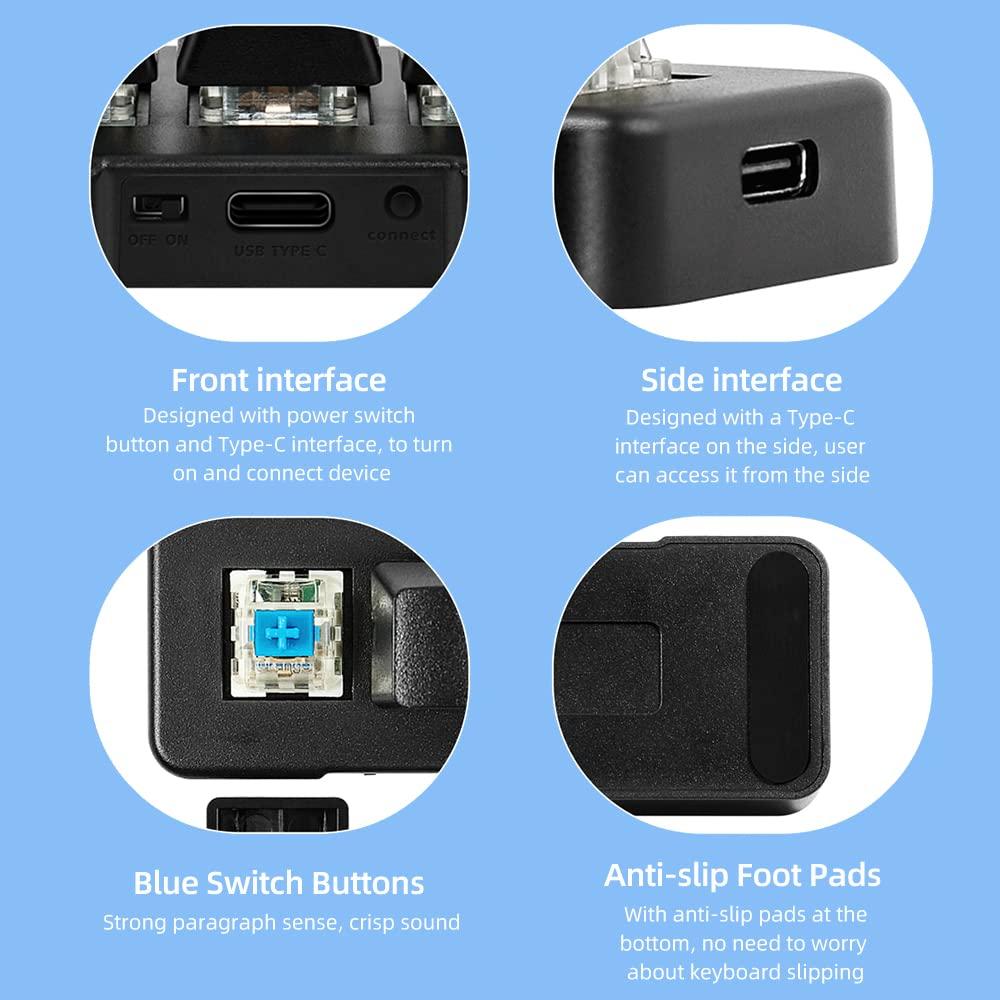 Snsowed MK321U 3-Key Wired Mini Keyboard, Customizable Mechanical Keyboard with Blue Switches and Detachable Data Cable for Office, Gaming, and