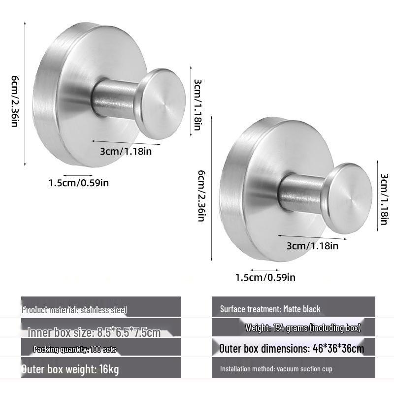 Stainless Steel No-Drill Suction Cup Hook for Kitchen & Bathroom