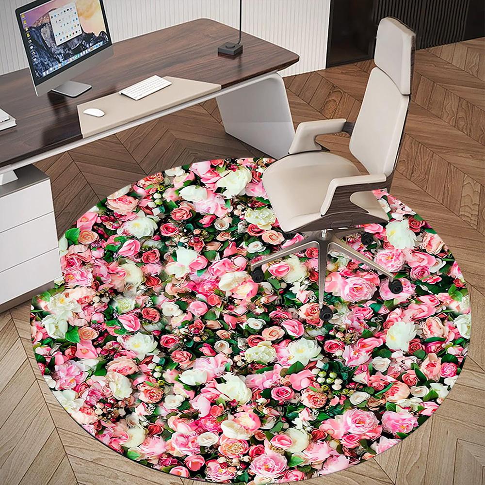 1pc Floral Wall Rose Garden Round Chair mat Area Rug - Non-Slip, Floor Mat for Office, Bedroom, home decor Christmas Gift p0811305