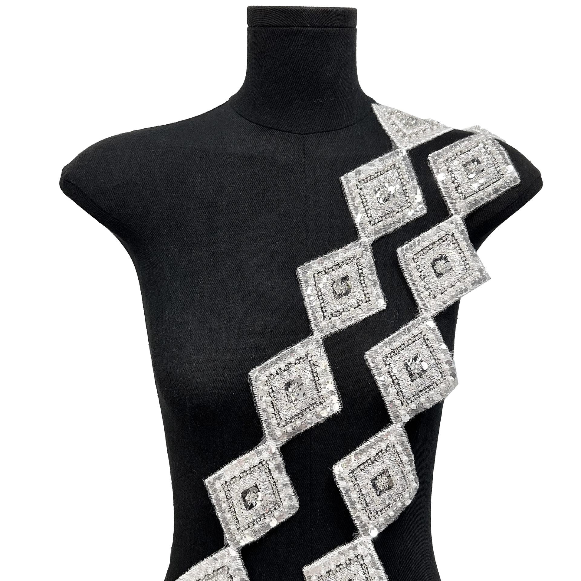 

7 см Серебристый Ромб Пайетки Бусины Штрих-код Одежда Юбка Пояс Манжеты Декоративное Кружево Аксессуары TW128 one yard