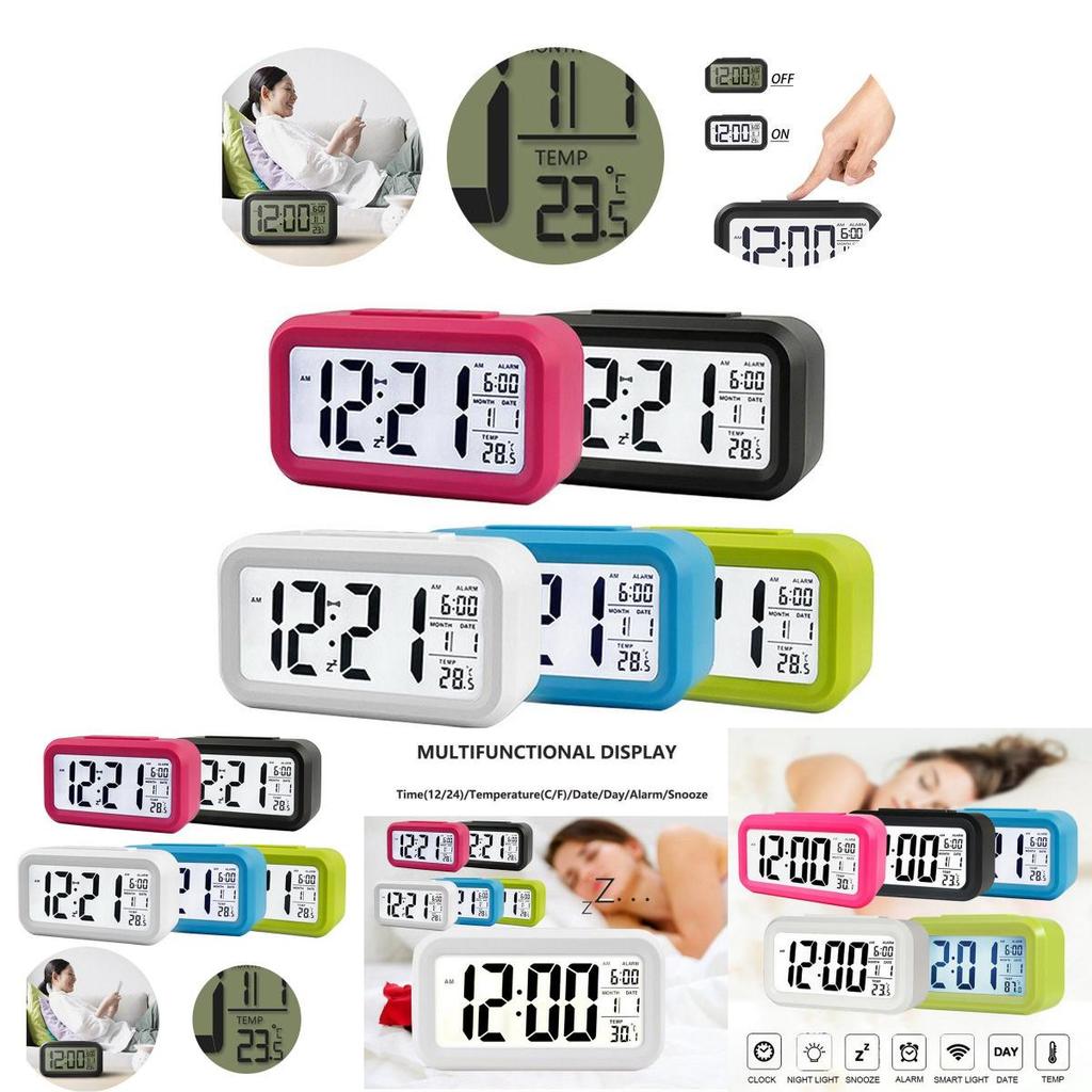 Digital Display Alarm Clock With Snooze Night Light Thermometer- Home Battery Operated