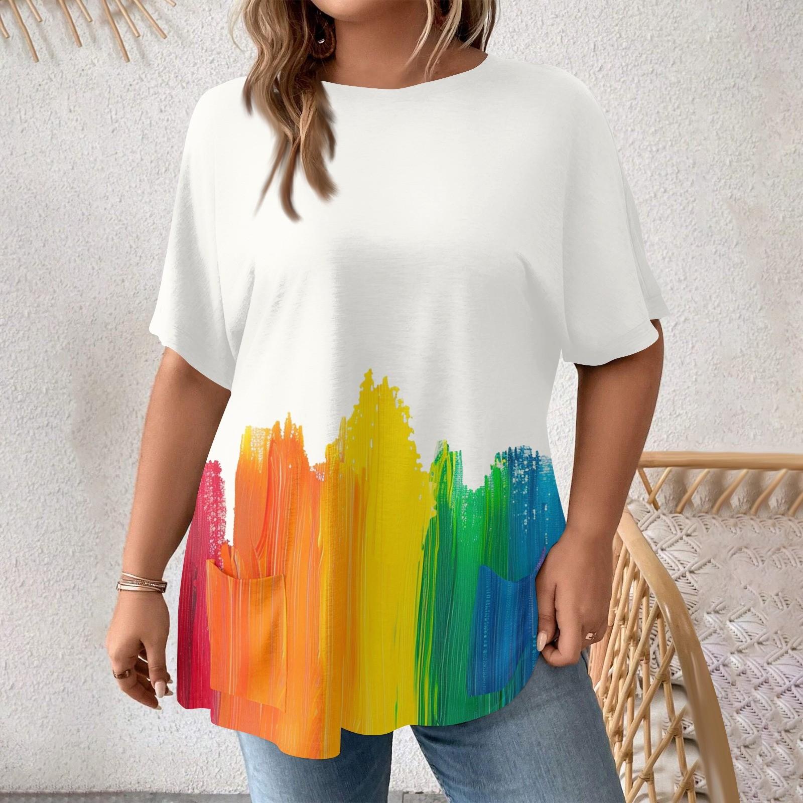 

Fashion Plus Size Women s Casual Short Sleeve Round Neck Floral Print T-shirt With Pockets XXL оранжевый