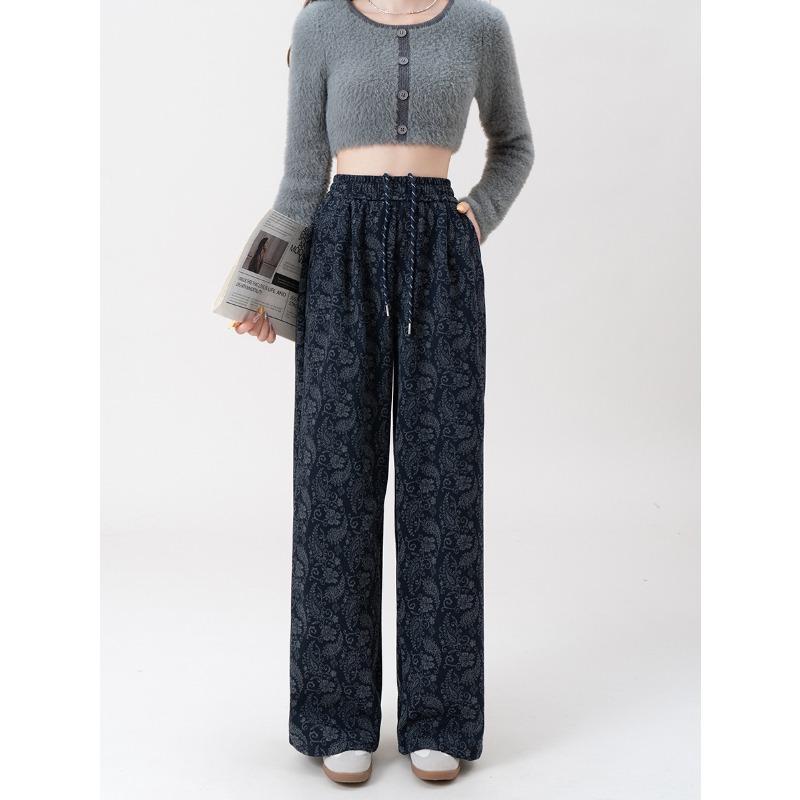 

Jacquard wide-leg pants children s autumn and winter thickened new high-waisted loose and thin casual long pants L темно-синий