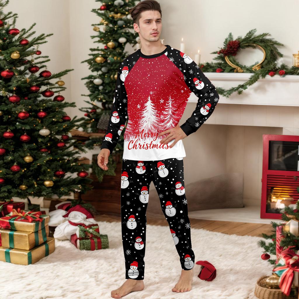 Weihnachtsdruck Süßes Familienset Schlafanzug, Hauskleidung, Familienset Langarm Oberteil Hosen Set