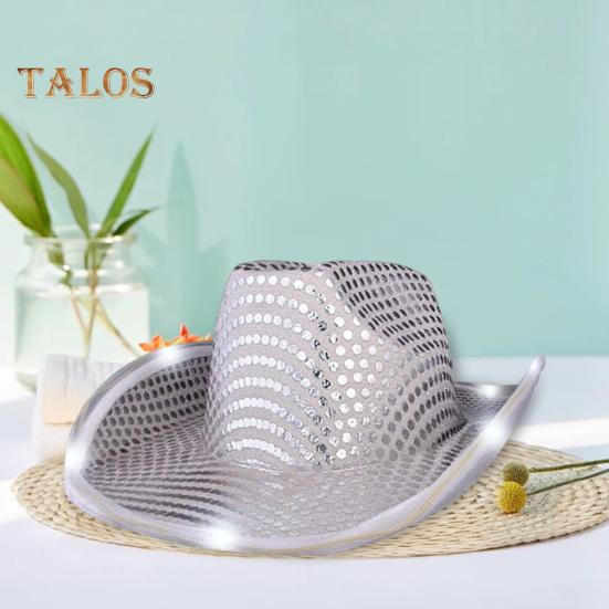 LED Light-Up Cowboy Hat Retro Western Style Luminous 5 Color Available Sunshade Sequin Cap Christmas Party Nightclubs Performance Photo Prop Cap