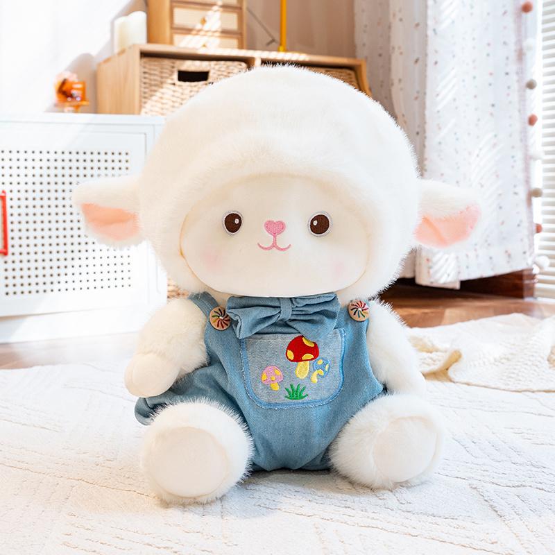 Adorable Matching Sheep Plush Couple Doll, Sunflower Skirt & Mushroom Overalls Lamb Stuffed Toy For Gifts.