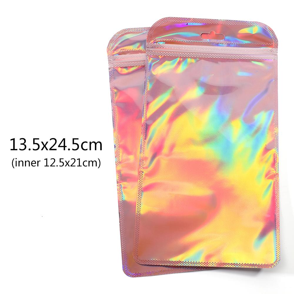 50pcs Iridescent Self Sealing OPP Bags Laser Iridescent Zip lock Resealable Package Pouch Retail DIY Jewelry Storage Accessories