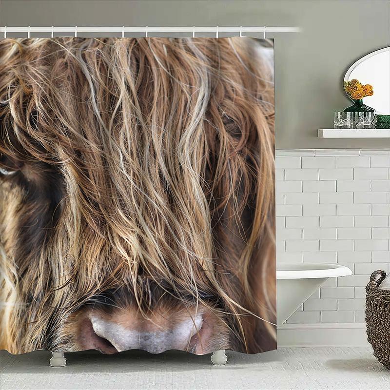 Highland Cow Animal Print Shower Curtain Waterproof Bath Mat Room Decoration Home Decorations (C029)