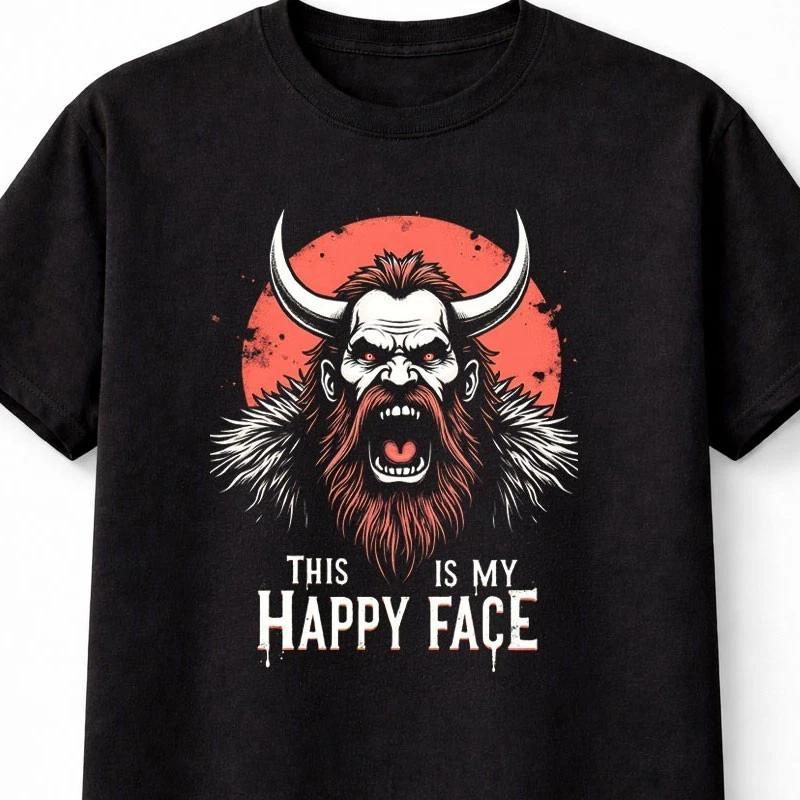 Viking This Is My Happy Face TShirt Funny Norse Humor Unisex Black Graphic Tee S